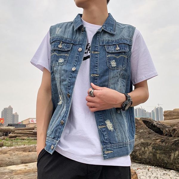 wholesale denim vest men's spring and autumn 2021 trend casual korean style handsome slim sleeveless hole brand men vests, Black;white
wholesale denim vest men's spring and autumn 2021 trend casual korean style handsome slim sleeveless hole brand men vests, Black;white
