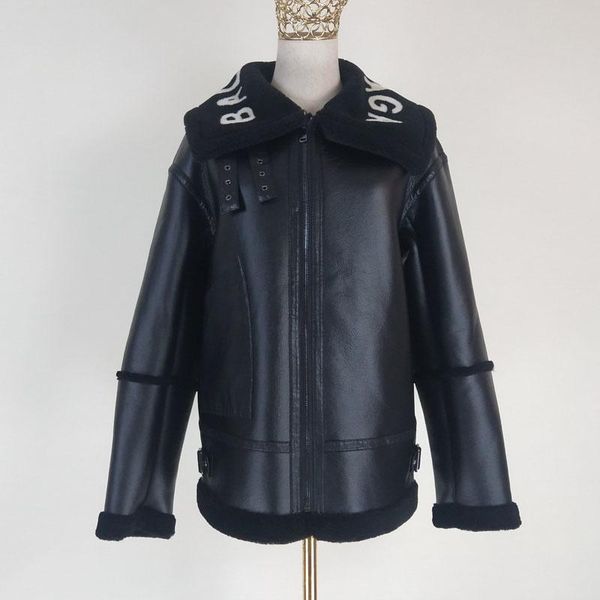 women's fur & faux genuine leather jacket brand real sheep coat winter clothes women letter pattern thick warm outerwear female, Black
women's fur & faux genuine leather jacket brand real sheep coat winter clothes women letter pattern thick warm outerwear female, Black