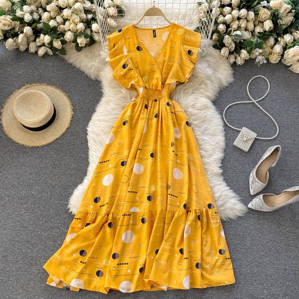 casual dresses summer women vintage fashion print v-neck ruffled sleeveless high waist thin and large swing ladies amop, Black;gray
casual dresses summer women vintage fashion print v-neck ruffled sleeveless high waist thin and large swing ladies amop, Black;gray