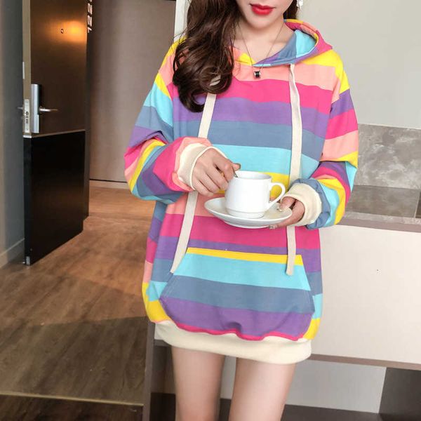 women's hoodies & sweatshirts rainbow striped women hooded pockets loose pullovers oversized casual harajuku outwear kawaii korean, Black
women's hoodies & sweatshirts rainbow striped women hooded pockets loose pullovers oversized casual harajuku outwear kawaii korean, Black
