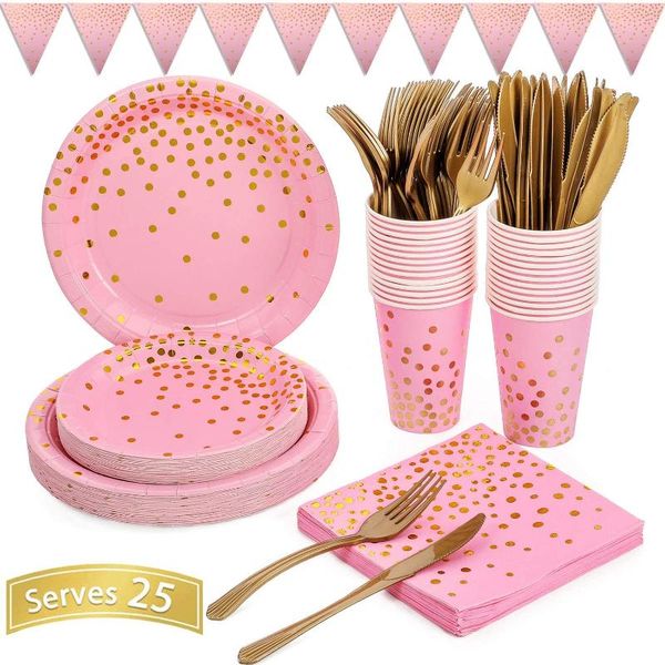 disposable dinnerware pink gold party supplies golden dot sets cutlery tableware paper plates decoration for birthday wedding
disposable dinnerware pink gold party supplies golden dot sets cutlery tableware paper plates decoration for birthday wedding