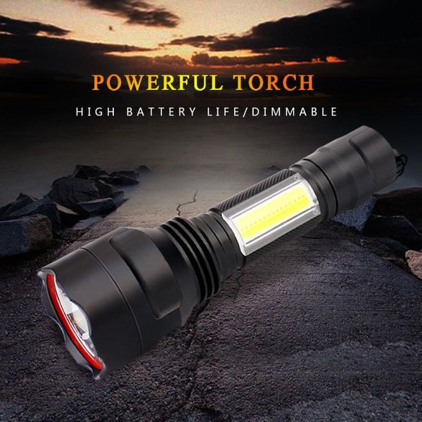 high power led t6+cob portable torch rechargeable waterproof flashlights 4 mode lighting emergency lamp 18650 battery torches
high power led t6+cob portable torch rechargeable waterproof flashlights 4 mode lighting emergency lamp 18650 battery torches