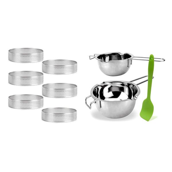 baking & pastry tools 6 pack stainless steel tart rings with 2 double boiler melting pot silicone spatula
baking & pastry tools 6 pack stainless steel tart rings with 2 double boiler melting pot silicone spatula