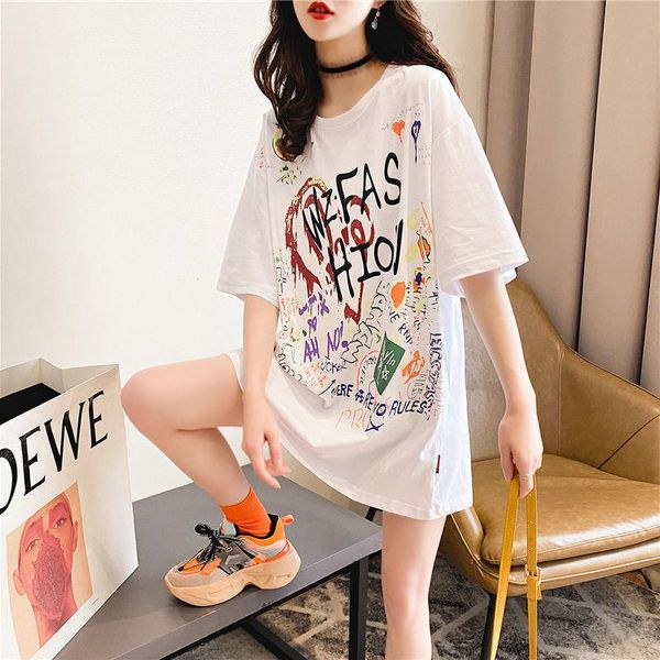 women's t-shirt 2021 women summer t shirt graffiti pattern haif sleeves loose long style cotton, White
women's t-shirt 2021 women summer t shirt graffiti pattern haif sleeves loose long style cotton, White