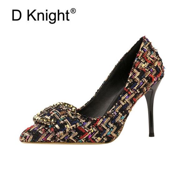 dress shoes fashion colorful cotton fabric women's high heels pointed toe thin women pumps vintage bronze big buckle, Black
dress shoes fashion colorful cotton fabric women's high heels pointed toe thin women pumps vintage bronze big buckle, Black