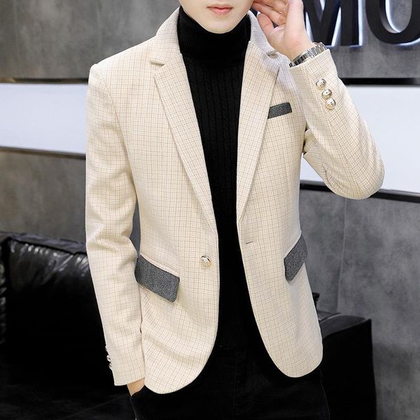 men's slim fit trendy handsome woolen suit youth fine plaid autumn plus velvet thickened leisure blazer men suits & blazers, White;black
men's slim fit trendy handsome woolen suit youth fine plaid autumn plus velvet thickened leisure blazer men suits & blazers, White;black