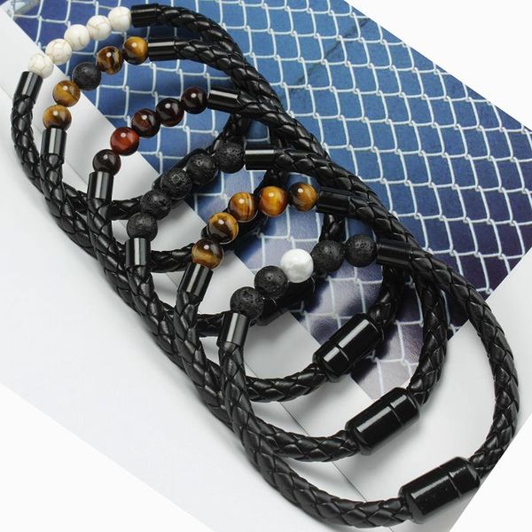 beaded, strands classic simple leather string stainless steel magnetic clasp lava tiger eye natural stone beaded wrap bracelet jewelry, Black
beaded, strands classic simple leather string stainless steel magnetic clasp lava tiger eye natural stone beaded wrap bracelet jewelry, Black