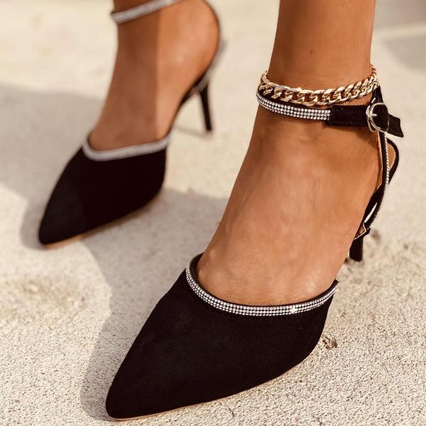 sandals women crystal buckle female pointed toe thin med heels flock pumps shoes ladies summer party footwear plus size, Black
sandals women crystal buckle female pointed toe thin med heels flock pumps shoes ladies summer party footwear plus size, Black