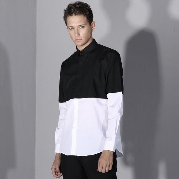 s-5xl 2021 men's clothing hair stylist fashion black and white splicing shirt male plus size singer costumes casual shirts, White;black
s-5xl 2021 men's clothing hair stylist fashion black and white splicing shirt male plus size singer costumes casual shirts, White;black