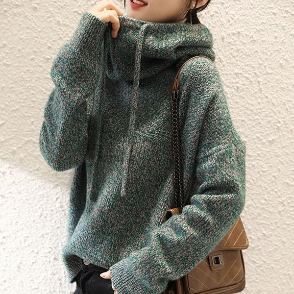 women's sweaters hooded knitted women sweater pullovers winter 2021 thicken warm drawstring female outwear coats, White;black
women's sweaters hooded knitted women sweater pullovers winter 2021 thicken warm drawstring female outwear coats, White;black