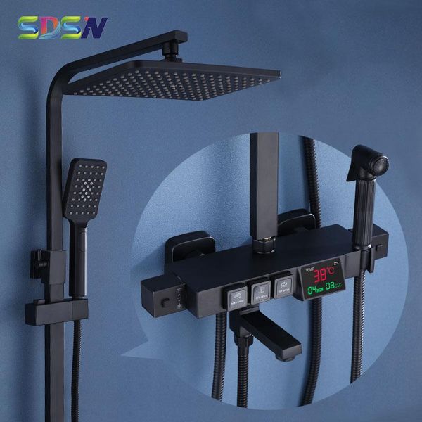 thermostatic shower set black bronze digital bathroom system 10 inch rainfall head bath sets
thermostatic shower set black bronze digital bathroom system 10 inch rainfall head bath sets