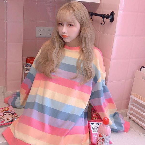 women's hoodies & sweatshirts sweet cute chic rainbow stripe hoodie 2021 autumn kawaii casual loose fresh all match o neck long sleeve, Black
women's hoodies & sweatshirts sweet cute chic rainbow stripe hoodie 2021 autumn kawaii casual loose fresh all match o neck long sleeve, Black