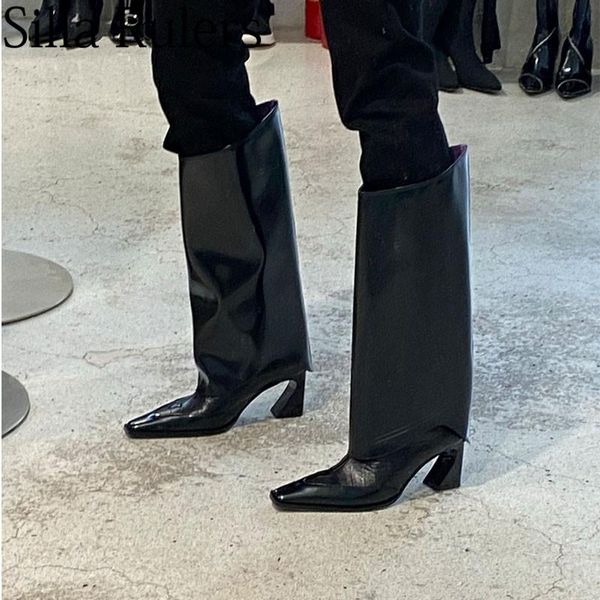 boots square toe stone pattern knee high woman strange heels wide shaft slip on show for winter long women, Black
boots square toe stone pattern knee high woman strange heels wide shaft slip on show for winter long women, Black