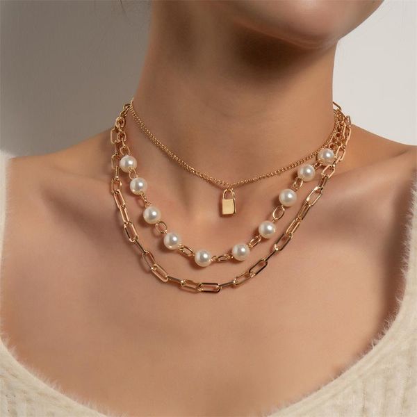 pendant necklaces creative lock choker necklace personality multi-layer clavicle chain pearls charm for women jewelry, Silver
pendant necklaces creative lock choker necklace personality multi-layer clavicle chain pearls charm for women jewelry, Silver