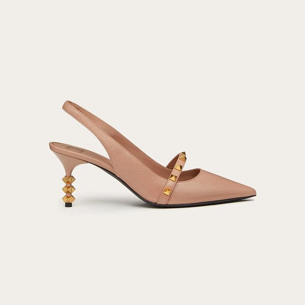 the v sandals rockstud slingback pumps with sculpted high heel in leather 70 mm, Black
the v sandals rockstud slingback pumps with sculpted high heel in leather 70 mm, Black