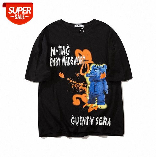 european and american high street multicolor simple print t-shirt loose bear cartoon casual round neck short sleeve tee #sv6a, White;black
european and american high street multicolor simple print t-shirt loose bear cartoon casual round neck short sleeve tee #sv6a, White;black