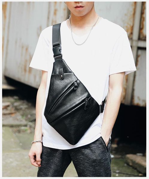 women/men waist packs fanny pack black leather chest phone pouch bags high qualty s