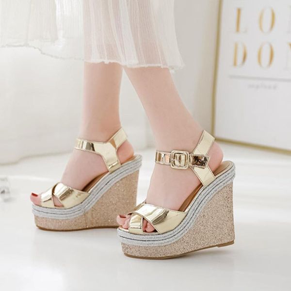 13.5 cm heel bling cross band women sandals peep toe hollow wedges sandales trendy gold sequins platform height increase, Black
13.5 cm heel bling cross band women sandals peep toe hollow wedges sandales trendy gold sequins platform height increase, Black