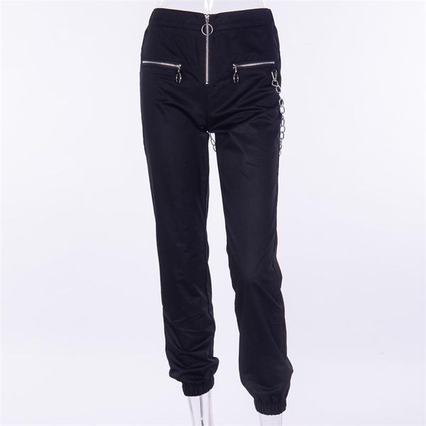 women's pants & capris gothic harajuku zipper streetwear women casual harem with chain pure black hip hop trousers thin section, Black;white
women's pants & capris gothic harajuku zipper streetwear women casual harem with chain pure black hip hop trousers thin section, Black;white