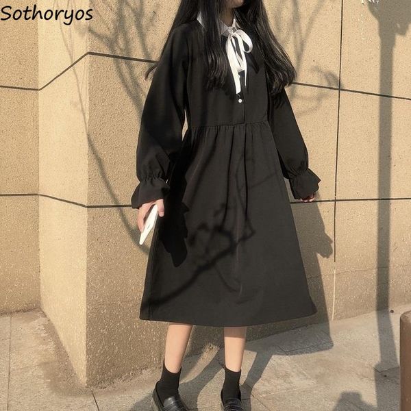 long sleeve dress women patchwork bow knot kawaii japanese style all-match a-line casual daily womens clothing vintage fashion, Black;gray
long sleeve dress women patchwork bow knot kawaii japanese style all-match a-line casual daily womens clothing vintage fashion, Black;gray