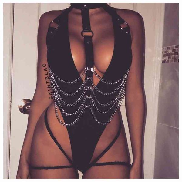 women metal chain bodysuit pu splice deep v neck black solid overalls novel night club bandage jumpsuits and romper 210517, Black;white
women metal chain bodysuit pu splice deep v neck black solid overalls novel night club bandage jumpsuits and romper 210517, Black;white