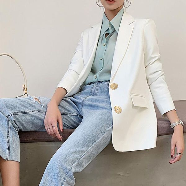 women's suits & blazers adies solid color elegant blazer 2021 spring autumn style korean loose two button fashion ins suit jacket trend, White;black
women's suits & blazers adies solid color elegant blazer 2021 spring autumn style korean loose two button fashion ins suit jacket trend, White;black