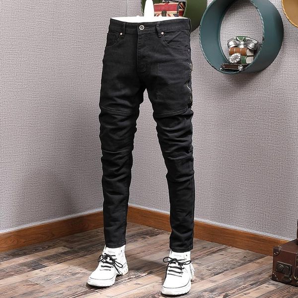 men's jeans street style fashion men black spliced designer elastic slim fit biker casual stretch hip hop denim punk pants, Blue
men's jeans street style fashion men black spliced designer elastic slim fit biker casual stretch hip hop denim punk pants, Blue