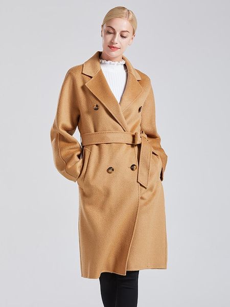 women's fur & faux 2021 double-breasted real wool long jacket laced-up notched collar overcoat winter coat, Black
women's fur & faux 2021 double-breasted real wool long jacket laced-up notched collar overcoat winter coat, Black