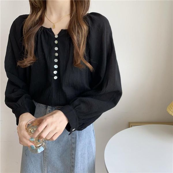 women's blouses & shirts french black long sleeved shirt female design sense spring and autumn 2021 korean loose thin fashion rac, White
women's blouses & shirts french black long sleeved shirt female design sense spring and autumn 2021 korean loose thin fashion rac, White