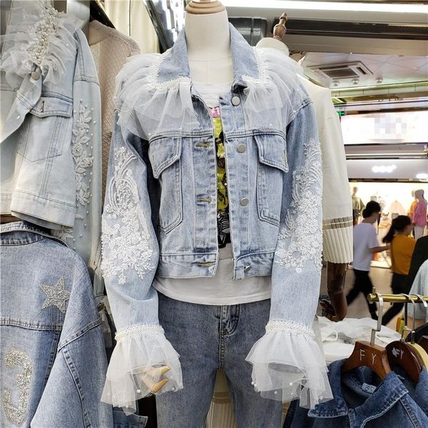 women's jackets womenshort jeans coat 2021 spring fall beads lace diamond denim jacket coats mesh long sleeve jean sudents streetwear, Black;brown
women's jackets womenshort jeans coat 2021 spring fall beads lace diamond denim jacket coats mesh long sleeve jean sudents streetwear, Black;brown