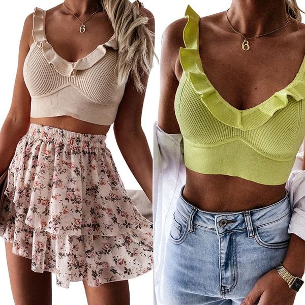 women's tanks & camis rib knit tank , sleeveless v neck solid color tight ruffle crop fashion 2021, White
women's tanks & camis rib knit tank , sleeveless v neck solid color tight ruffle crop fashion 2021, White