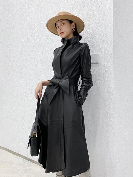 women's leather & faux 2021 autumn coat women's long over-the-knee sheepskin windbreaker slim, Black
women's leather & faux 2021 autumn coat women's long over-the-knee sheepskin windbreaker slim, Black