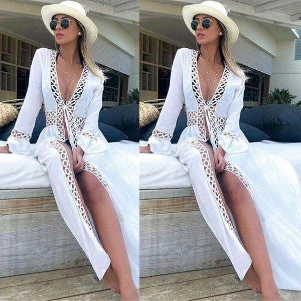 women summer chiffon bikini cover up swimwear bathing suit beachwear dress long maxi fashion casual slim hollow cover-ups women's, White;black
women summer chiffon bikini cover up swimwear bathing suit beachwear dress long maxi fashion casual slim hollow cover-ups women's, White;black