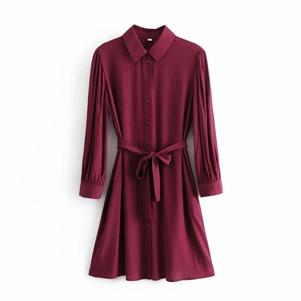 women dress shirt-style wine red belted long sleeves elegant lady short vestidos femme robe 210420, Black;gray
women dress shirt-style wine red belted long sleeves elegant lady short vestidos femme robe 210420, Black;gray