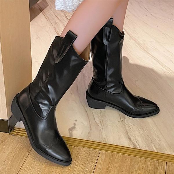 boots fall winter western cowboy flat crude heel belt mid-calf women shoes pointed slip-on leather booties botas de mujer, Black
boots fall winter western cowboy flat crude heel belt mid-calf women shoes pointed slip-on leather booties botas de mujer, Black