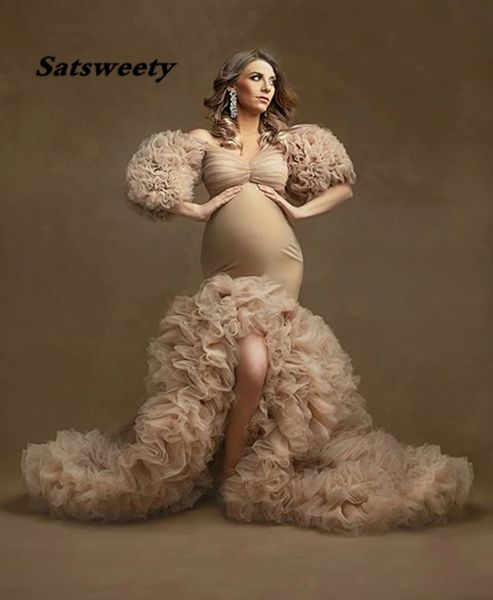 long champagne evening dress 2021 mermaid short sleeve ruffles tulle african pregnant women cape maternity formal prom gowns, Black;red
long champagne evening dress 2021 mermaid short sleeve ruffles tulle african pregnant women cape maternity formal prom gowns, Black;red