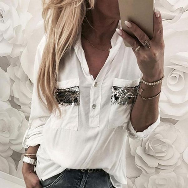 men's casual shirts women loose long sleeve pullover v neck sequined pockets solid shirt female european style fashion blouses, White;black
men's casual shirts women loose long sleeve pullover v neck sequined pockets solid shirt female european style fashion blouses, White;black