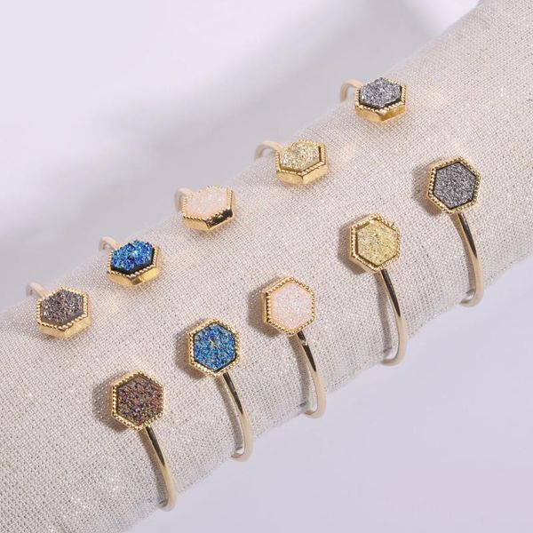 colors resin drusy bangle bracelet triangle imitation crystal stone druzy bracelets gold color brand jewelry for women, Black
colors resin drusy bangle bracelet triangle imitation crystal stone druzy bracelets gold color brand jewelry for women, Black