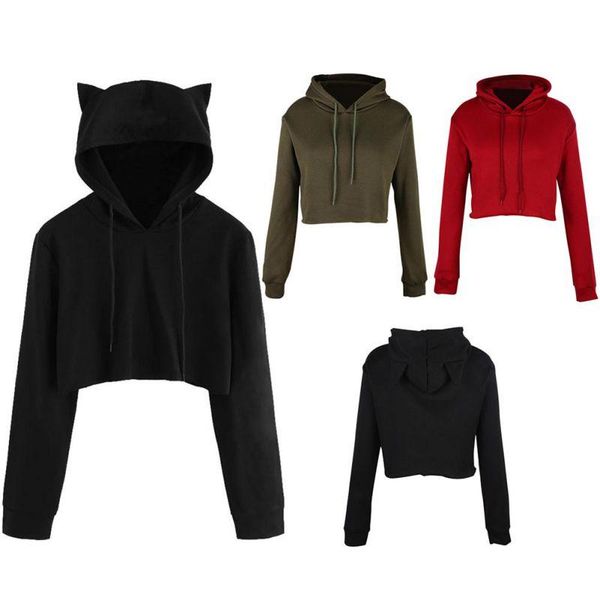 gym clothing outdoor sports women\\'s breathable crop hoodie long sleeve teen girls cute cat ear pullover, White;black
gym clothing outdoor sports women\\'s breathable crop hoodie long sleeve teen girls cute cat ear pullover, White;black
