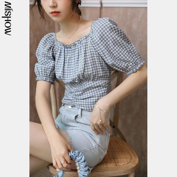 women's blouses & shirts mishow plaid chiffon blouse summer 2021 slim square neck puff sleeve france styles female mxa22x0008, White
women's blouses & shirts mishow plaid chiffon blouse summer 2021 slim square neck puff sleeve france styles female mxa22x0008, White