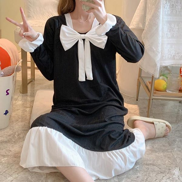 women's sleepwear fdfklak sweet big bow night dress women long sleeve 2022 spring vestidos female plus size loose nightdress lady night, Black;red
women's sleepwear fdfklak sweet big bow night dress women long sleeve 2022 spring vestidos female plus size loose nightdress lady night, Black;red