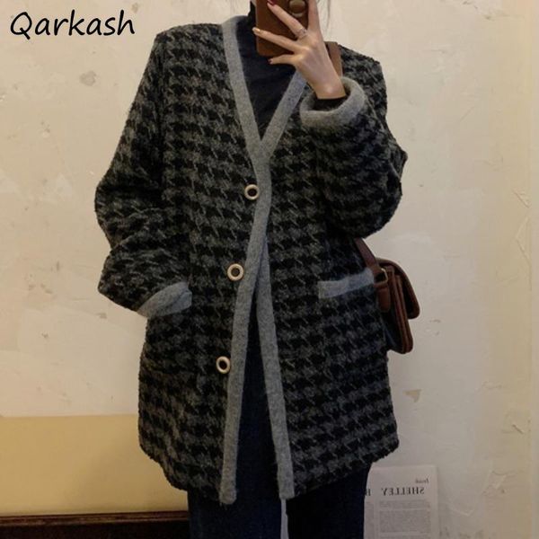 women's wool & blends plaid women retro design button up woolen outwear elegant vintage streetwear trendy loose v-neck korean coats fem, Black
women's wool & blends plaid women retro design button up woolen outwear elegant vintage streetwear trendy loose v-neck korean coats fem, Black