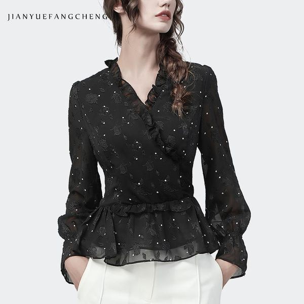 women's blouses & shirts elegant womens long sleeve black embroidery chiffon blouse 2021 autumn polka dots ruffle v-neck tunic shirt of, White
women's blouses & shirts elegant womens long sleeve black embroidery chiffon blouse 2021 autumn polka dots ruffle v-neck tunic shirt of, White