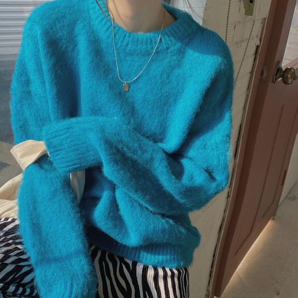 round neck pullover thick sweater 2021 women's autumn and winter loose outer wear warm sweaters, White;black
round neck pullover thick sweater 2021 women's autumn and winter loose outer wear warm sweaters, White;black