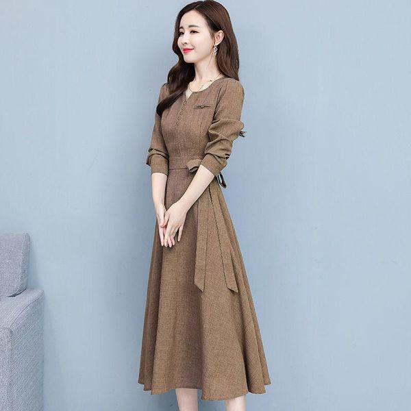 women linen dress elegant spring long sleeve large size slim dresses female casual vintage basic a-line party vestidos, Black;gray
women linen dress elegant spring long sleeve large size slim dresses female casual vintage basic a-line party vestidos, Black;gray