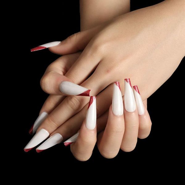 false nails 24pcs/set french extra long white coffin shaped fake with glue full ballerina diy nail decoration art tips, Red;gold
false nails 24pcs/set french extra long white coffin shaped fake with glue full ballerina diy nail decoration art tips, Red;gold