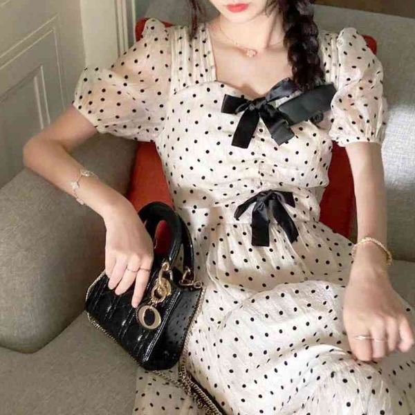 casual dresses elegant women's party korean style dot bow vintage midi females design puff sleeve sweet zvym, Black;gray
casual dresses elegant women's party korean style dot bow vintage midi females design puff sleeve sweet zvym, Black;gray