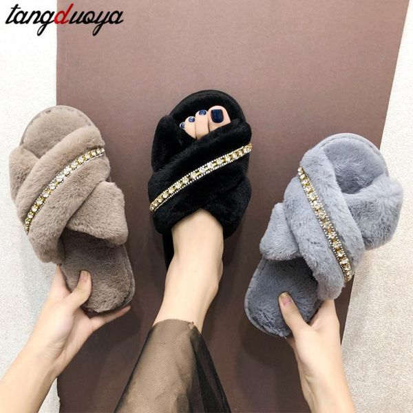 winter fashion women home slippers faux fur warm shoes woman slip on flats diamond decoration 1.5cm heel plus size 40, Black
winter fashion women home slippers faux fur warm shoes woman slip on flats diamond decoration 1.5cm heel plus size 40, Black