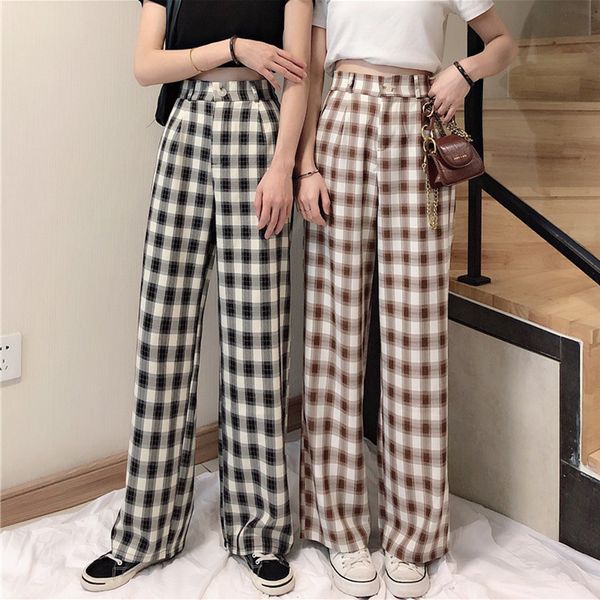 pant spring summer plaid wide-leg pants for women female check printed loose casual long trousers, Black;white
pant spring summer plaid wide-leg pants for women female check printed loose casual long trousers, Black;white