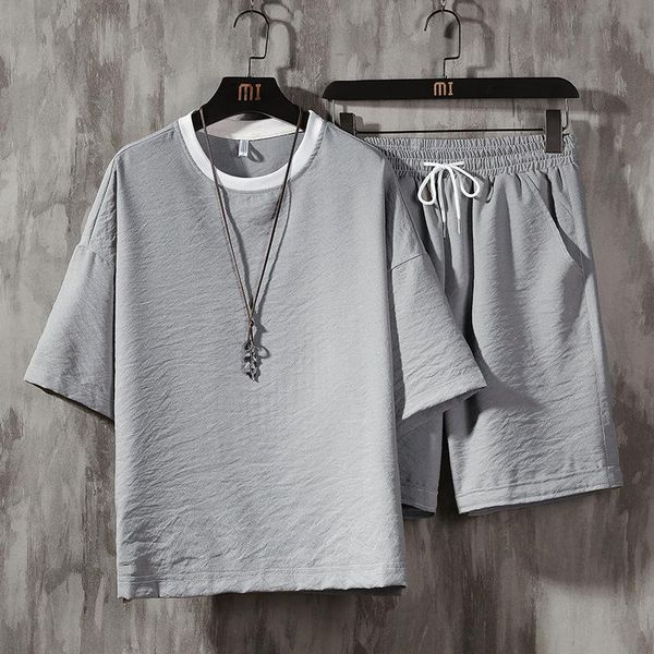 men's tracksuits summer casual men design track set linen cool short sleeve t shirt and shorts 2 pieces couples korean fashion, Gray
men's tracksuits summer casual men design track set linen cool short sleeve t shirt and shorts 2 pieces couples korean fashion, Gray
